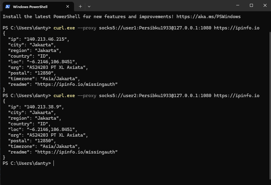 Bukti IP publik berbeda di setiap proxy